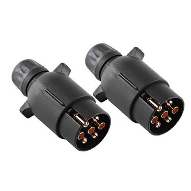 Imagem de Plugues de reboque tipo N, 2 peças, 7 pinos 12 V, plugue redondo de 7 conector à prova de intempéries, conector de extremidade de reboque, conector preto para trailers, semireboques,