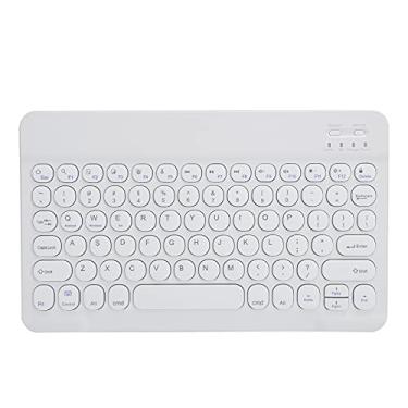 Imagem de PUSOKEI Teclado sem fio para PC/telefone/tablet de 10 polegadas, teclado sem fio ultrafino, Bluetooth, tablet, computador, capa redonda, teclado leve, impermeável, ergonômico, mudo (branco)