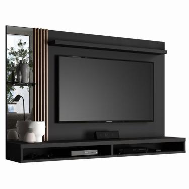Imagem de Painel Home Para Tv Até 55" Ripado c/ Espelho Preto/Naturale