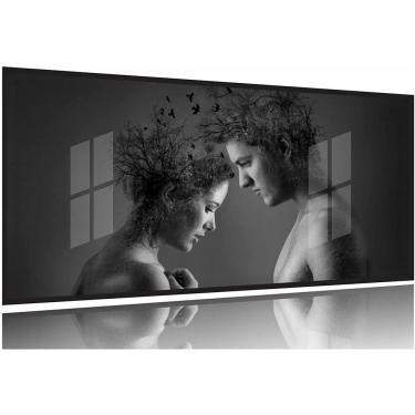 Imagem de Quadro Abstrato Retrato Homem e Mulher em Preto e Branco 130x60 Moldura Preta 2x2