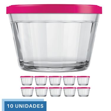 Imagem de 10 Tigela Vidro Americano Tampa Plastica Sortida 1L Nadir