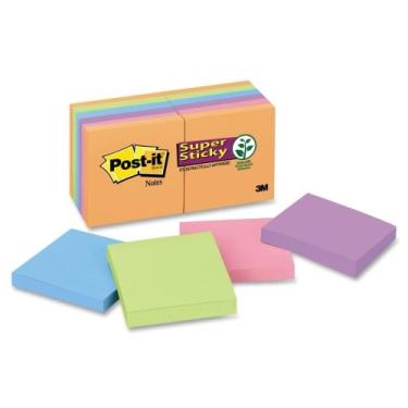 Imagem de Wholesale CASE of 10 - 3M Post-it Super Sticky 3x3 Electric Glow Notes-Super Sticky Pads, 90 Sheets/PD, 3"x3", 12/PK, Assorted
