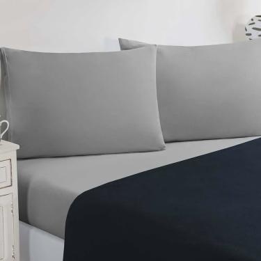 Imagem de Jogo de cama malha lençol 100% algodão gran moratta 3 peças solteiro - cinza/azul turqueza