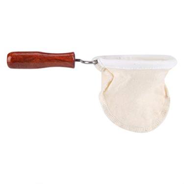 Imagem de Filtro de pano de café, pano de flanela lavável reutilizável filtro de café feito à mão com alça de madeira para café gotejamento manual, parte de tecido pode ser destacada (pequena)