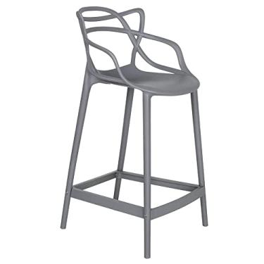 Imagem de Loft7, Banqueta Design Allegra Altura Média 66 cm Polipropileno Injetado Alta Densidade Sala De Jantar Cozinha Jantar Bar Jardim Varanda Cinza Escuro