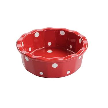 Imagem de Tigela de salada de frutas cerâmica padrão de pontos louça criativa tigelas de sobremesa tigela de sopa doméstica (cor: vermelho)