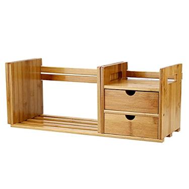 Imagem de TOMYEUS Estante de estante de mesa extensível, estante de livros, estante de livros, estante com prateleira de gaveta para sala de estar, escritório em casa