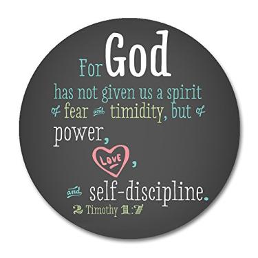 Imagem de Smooffly Mouse pad com citações da Bíblia - Versículos Cristãos Inspiradores para "God Has Not Given Us a Spirit of Fear" - Tapete de rato redondo de borracha antiderrapante para jogos