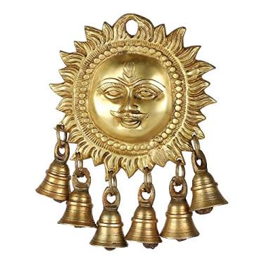 Imagem de GURU JEE Latão Idol Sol Surya Face 6 Bells Estátua Murti Parede Presentes de Decoração de Casa