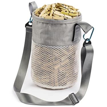 Imagem de KOOZTI Bolsa de malha para pregador ao ar livre, bolsa de pino de roupas com alças de ombro, fecho de cordão, ventilado e resistente à umidade, bolsa de armazenamento de pregador de roupa de lavanderia de grande capacidade com gancho