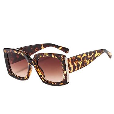 Imagem de Óculos de sol grandes quadrados retrô feminino designer legal sexy vintage preto grande óculos de sol masculino na moda grandes tons pretos, chá de leopardo C5, tamanho único