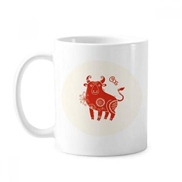 Imagem de Ano de Boi Animal China Zodíaco Caneca Vermelha Cerâmica Café Porcelana Utensílios de Mesa