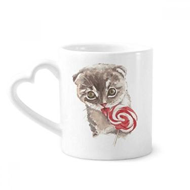 Imagem de Caneca de animal em aquarela pirulito pequeno gato caneca de café cerâmica copo de coração de vidro