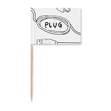 Imagem de Fio de dados USB Plug Line Desenho manual Bandeiras de palito de dente Marcador Topper Decoração de festa