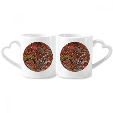 Imagem de Conjunto de canecas de porcelana para casal de peixes vermelhos abstratos com desenho de linha e coração de cerâmica