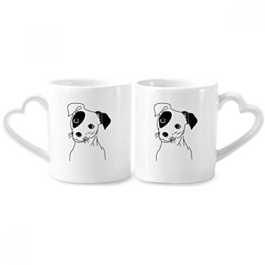 Imagem de Conjunto de canecas de porcelana para casais, estampa de desenho animado, desenho de cachorro, coração