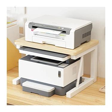 Imagem de KIZQYN Suporte de impressora Prateleira organizadora de armazenamento de camada dupla criativa na mesa Suporte de cópia de agulha multifuncional Rack de impressora de mesa Suprimentos de escritório Impressora de mesa (Cor: Latão)