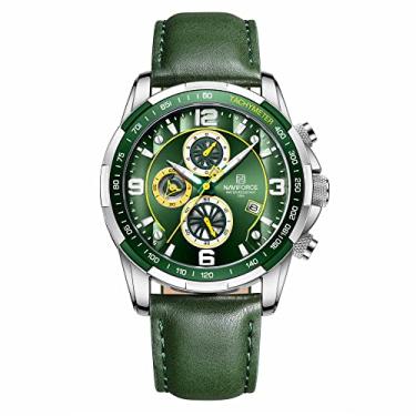 Imagem de NAVIFORCE Relógio esportivo masculino analógico de quartzo com pulseira de couro e cronógrafo, Verde, esporte
