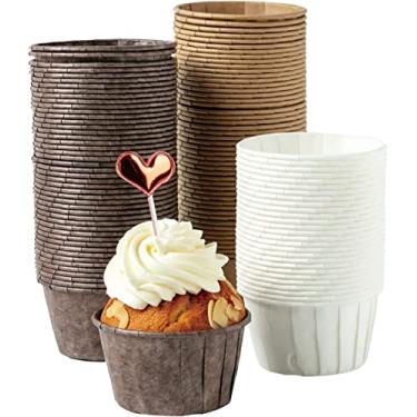 Imagem de Forros para cupcake de pergaminho Katbite tamanho padrão 150 peças, forros para cupcake de Natal, forros para muffin, envoltórios resistentes à gordura para padaria, festa de aniversário, formato de chapéu com 5 decorações