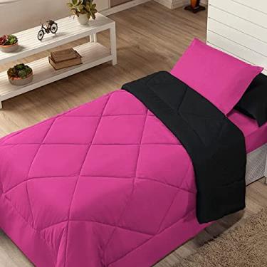 Imagem de Kit Edredom Solteiro Coberdrom 2 Peças Cobertor Margarida Cor:Preto e Pink