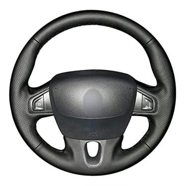 Imagem de Capa de volante de couro confortável e antiderrapante costurada à mão preta, apto para Renault Fluence Fluence ZE 2009 a 2016 Megane 2009 a 2014 Scenic 2010 a 2015