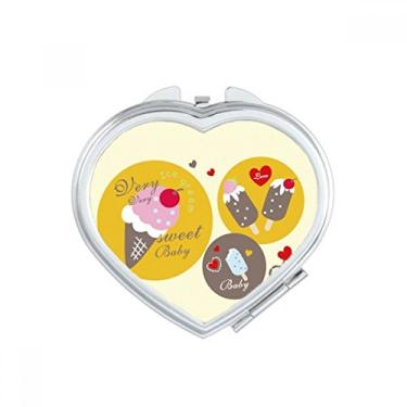 Imagem de Cherry Heart Picolé Doce Sorvete Coração Espelho Viagem Ampliação Portátil Bolso Maquiagem Portátil