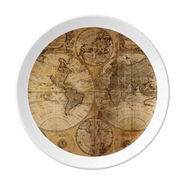 Imagem de Prato de fundo com estampa de veias do mapa múndi decorativo de porcelana salver talheres, Prato de jantar