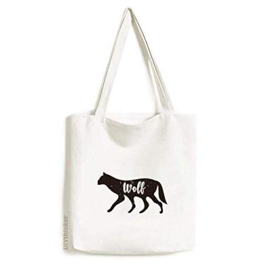 Imagem de Bolsa sacola de lona preta e branca de lobo bolsa de compras casual bolsa de compras