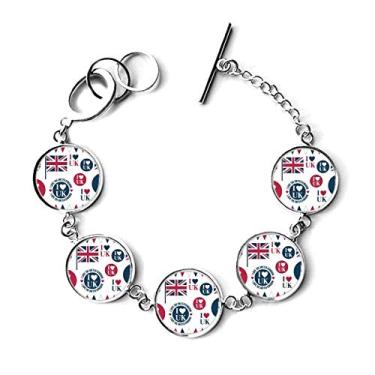 Imagem de DIYthinker Union Jack I Love UK Bracelete em formato de coração com pingente de corrente