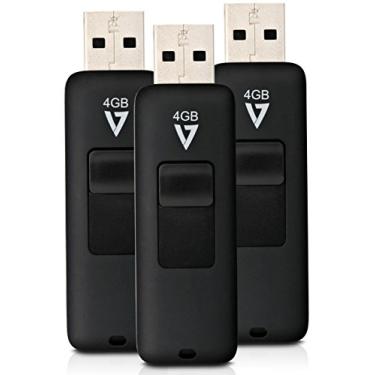 Imagem de V7 Pacote com 3 unidades VF24GAR3PK3N Flash Drive USB 2.0 de 4 GB com conector retrátil, preto