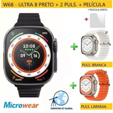 Imagem de Relógio Smartwatch Ultra 8 W68 MICROWEAR Série 8 - Iwo KIT 3 Puls.+Pelíc-Unissex