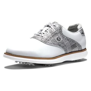 Imagem de FootJoy Sapato de golfe feminino Traditions estilo temporada anterior, Xadrez branco/preto, 6