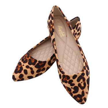 Imagem de USHOBE Sapatilhas femininas casuais de bico fino sem cadarço confortáveis e fechadas de leopardo para mulheres e senhoras, Cáqui + leopardo, 7