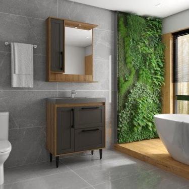 Imagem de Conjunto Para Banheiro 1 Balcão 1 Espelhadeira e 1 Cuba Eleganza Ozini Mel/grafite