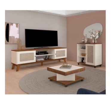 Imagem de Sala de Estar Completa Rack para TV até 60 Polegadas Buffet e Mesa de Centro Memphis Saara Artely Pinho/Off White