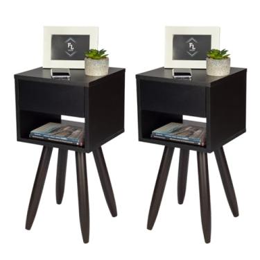 Imagem de KIT 2 Mesas De Cabeceira Retro PRETO 30cm Pé Palito MARROM ESCURO ENVIO MONTADA