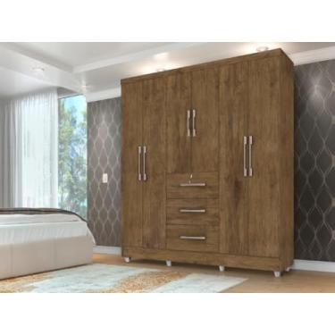 Imagem de Roupeiro/Guarda Roupas/Armário TOK 6 Portas 1.80m Amplo Espaço Interno Puxadores em Madeira e Gaveta com Chave Cor Jequitiba