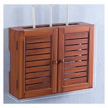 Imagem de Caixa de gerenciamento de cabos montada na parede sem perfuração caixa de armazenamento roteador caixa de armazenamento moldura de madeira capa de caixa de distribuição de energia doméstica roteador blindado cabo caixa de armazenamento de fio (cor: café, tamanho: P