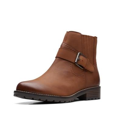 Imagem de Clarks Bota de cano curto feminina Clarkwellstrap, Couro marrom escuro, 8