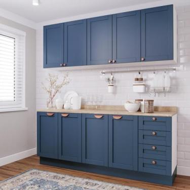 Imagem de Cozinha Modulada 4 Peças com 2 Aéreos e 2 Balcões Arizona Cabecasa Madeiramadeira Branco/azul