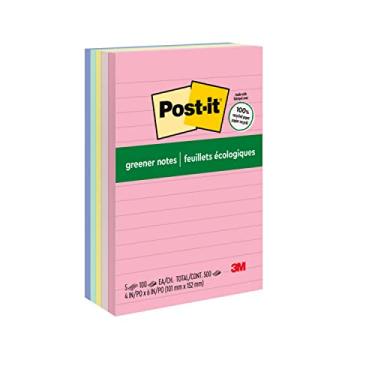 Imagem de Post-it Greener Notes, 10 x 15 cm, 5 blocos, notas adesivas favoritas dos EUA, coleção Sweet Sprinkles, cores pastel, remoção limpa, material 100% reciclado (660-RP-A)
