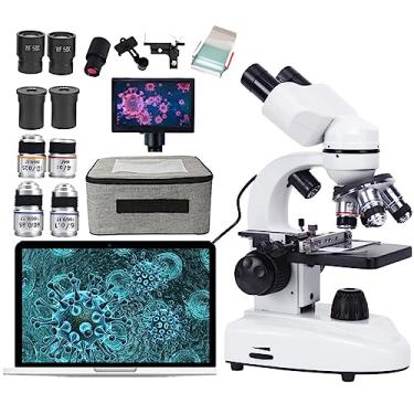 Imagem de Kit de microscópio binocular eletrônico profissional com display HD de 5 polegadas+ocular eletrônica,HD 30000X/50000X/70000X, 185 lentes objetivas acromáticas, pode ser conectado ao computador,30000X