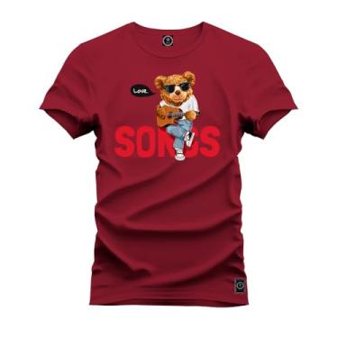 Imagem de Camiseta Plus Size Casual Malha Confortável Estampada Urso Bad Boy Bordo G5