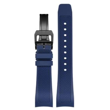 Imagem de SAWIDEE Pulseira de relógio de borracha 22 mm para Iwc IW390502 IW390209 Pulseira de relógio fecho dobrável extremidade curva relógios de pulso cinto (cor: azul-bk-fold, tamanho: 22mm)