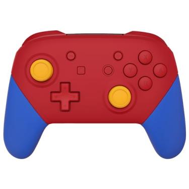 Imagem de eXtremeRate Replacement Full Set Shell Buttons for Nintendo Switch Pro Controller, Soft Touch Passion Red Faceplate Backplate Blue Handles for Nintendo Switch Pro - Controller NOT Included