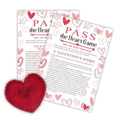 Imagem de NYCTUG Dia dos Namorados Esquerda Direita Pass The Heart Game, 2 cartas de história e um coração fofo vermelho, lembrancinhas e suprimentos de festa do dia dos namorados - A04