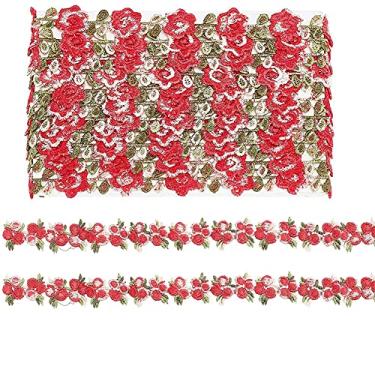 Imagem de Tvoip Fitas de acabamento de renda bordadas com flores de 5 metros, acabamento em tecido, faça você mesmo, materiais artesanais, acessórios de roupas, decoração de casa (vermelho)