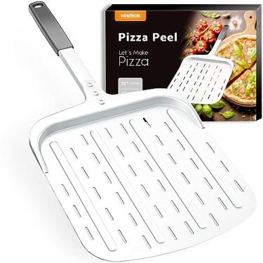Imagem de Pizza Peel 30,5 cm, pá de pizza de alumínio perfurada (30,5 cm) com alça resistente ao calor, espátula de pizza antiaderente e leve, acessórios para forno de pizza