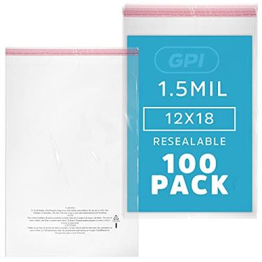 Imagem de GPI - Pacote com 100 sacos de poliéster transparentes de 30,5 x 45,7 cm, 1,5 mil - sacos plásticos resseláveis com fita adesiva e aviso de asfixia para embalagem de camisetas. Perfeito para envio de