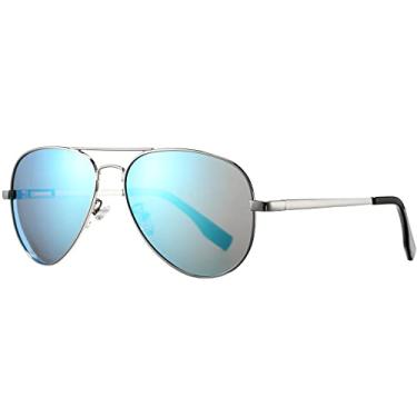 Imagem de Óculos de sol aviador polarizados para homens e mulheres, armação de metal, lentes 100% de proteção UV400, 58 mm, Armação prateada A5/Lente espelhada azul, MM